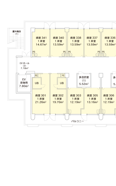 E3病棟改修後平面図