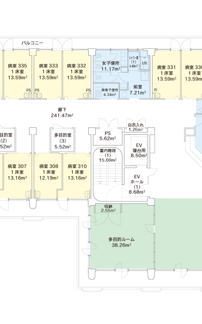 E3病棟改修後平面図